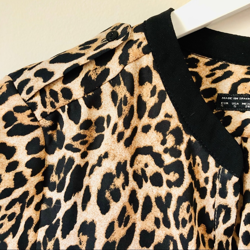 Zara Basic Leopard Print Button Blouse Small - Picture 6 of 11